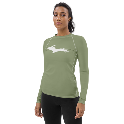 Michigan Upper Peninsula Rash Guard (w/ UP Outline) | Women's - Beachgrass Green