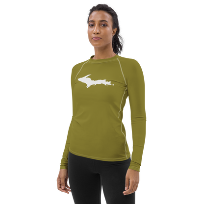 Michigan Upper Peninsula Rash Guard (w/ UP Outline) | Women's - Scrub Gold