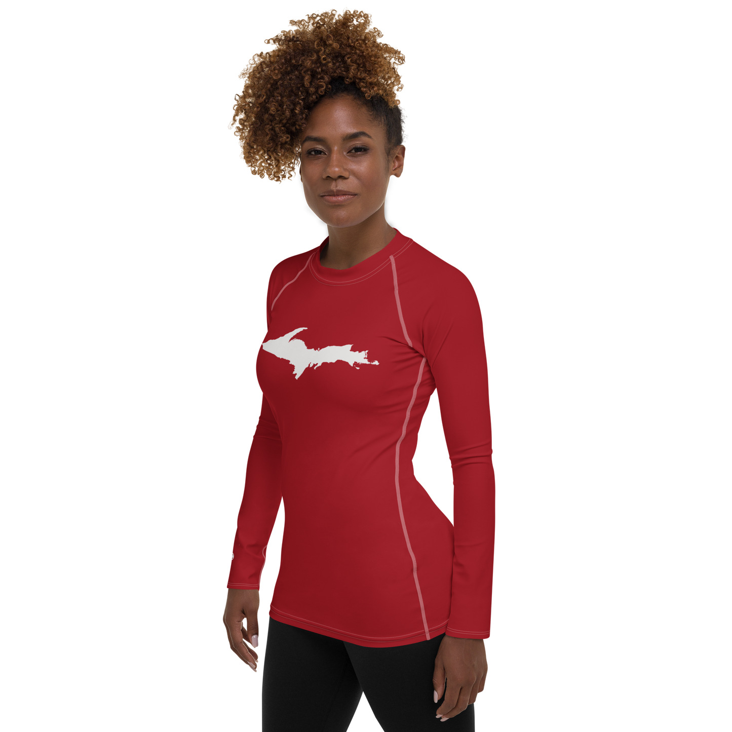 Michigan Upper Peninsula Rash Guard (w/ UP Outline) | Women's - Thimbleberry Red