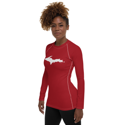 Michigan Upper Peninsula Rash Guard (w/ UP Outline) | Women's - Thimbleberry Red