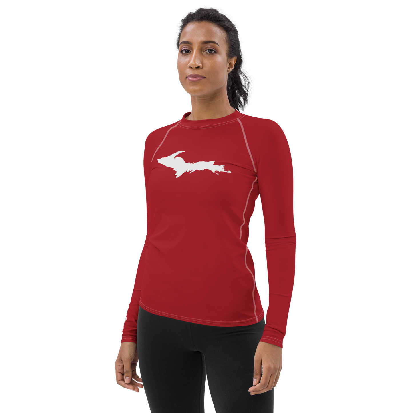 Michigan Upper Peninsula Rash Guard (w/ UP Outline) | Women's - Thimbleberry Red