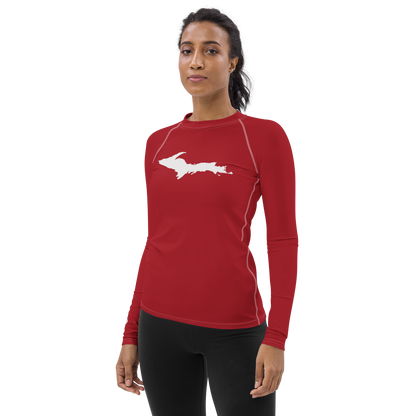 Michigan Upper Peninsula Rash Guard (w/ UP Outline) | Women's - Thimbleberry Red