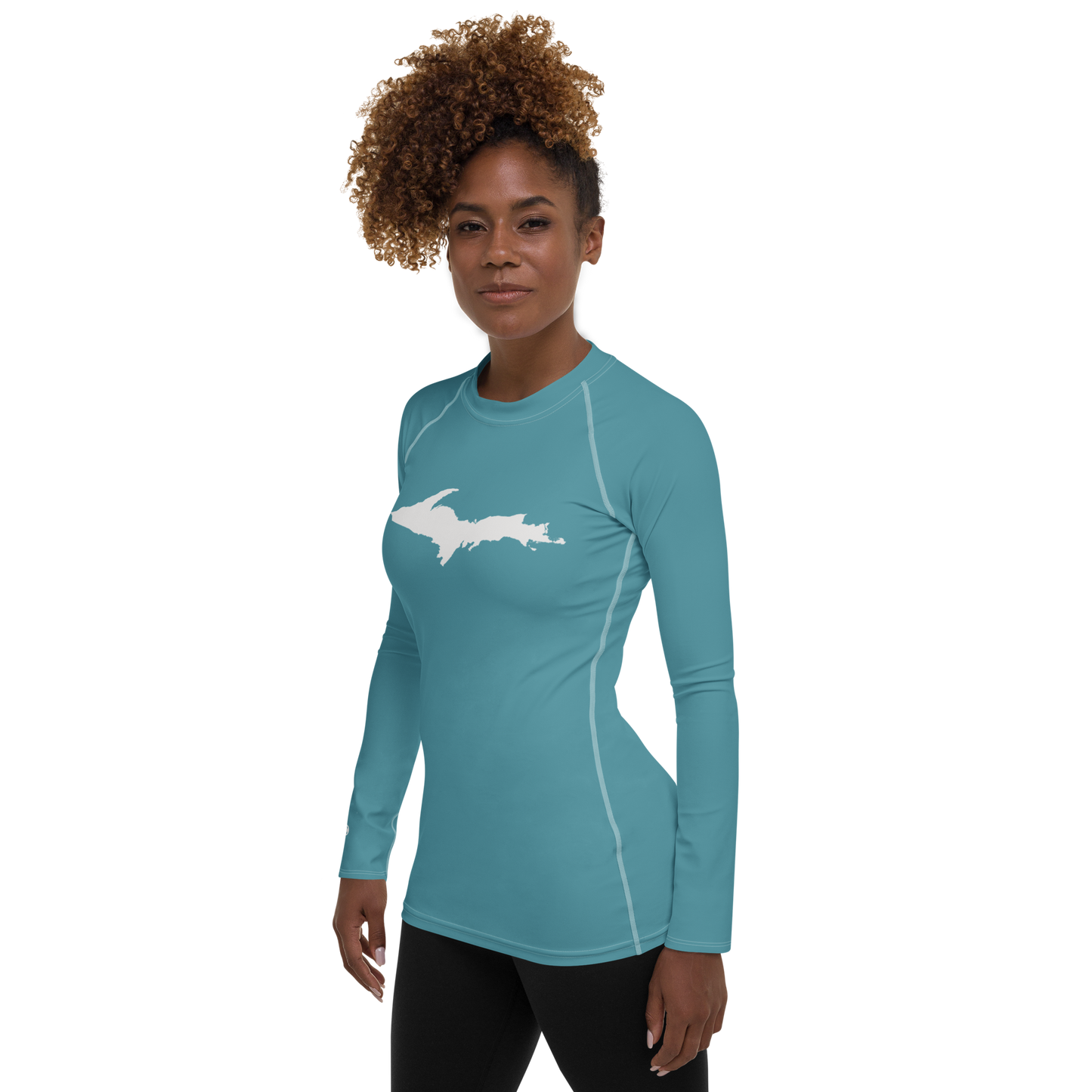 Michigan Upper Peninsula Rash Guard (w/ UP Outline) | Women's - Lake Huron Blue