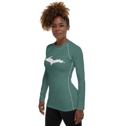 Michigan Upper Peninsula Rash Guard (w/ UP Outline) | Women's - Copper Green