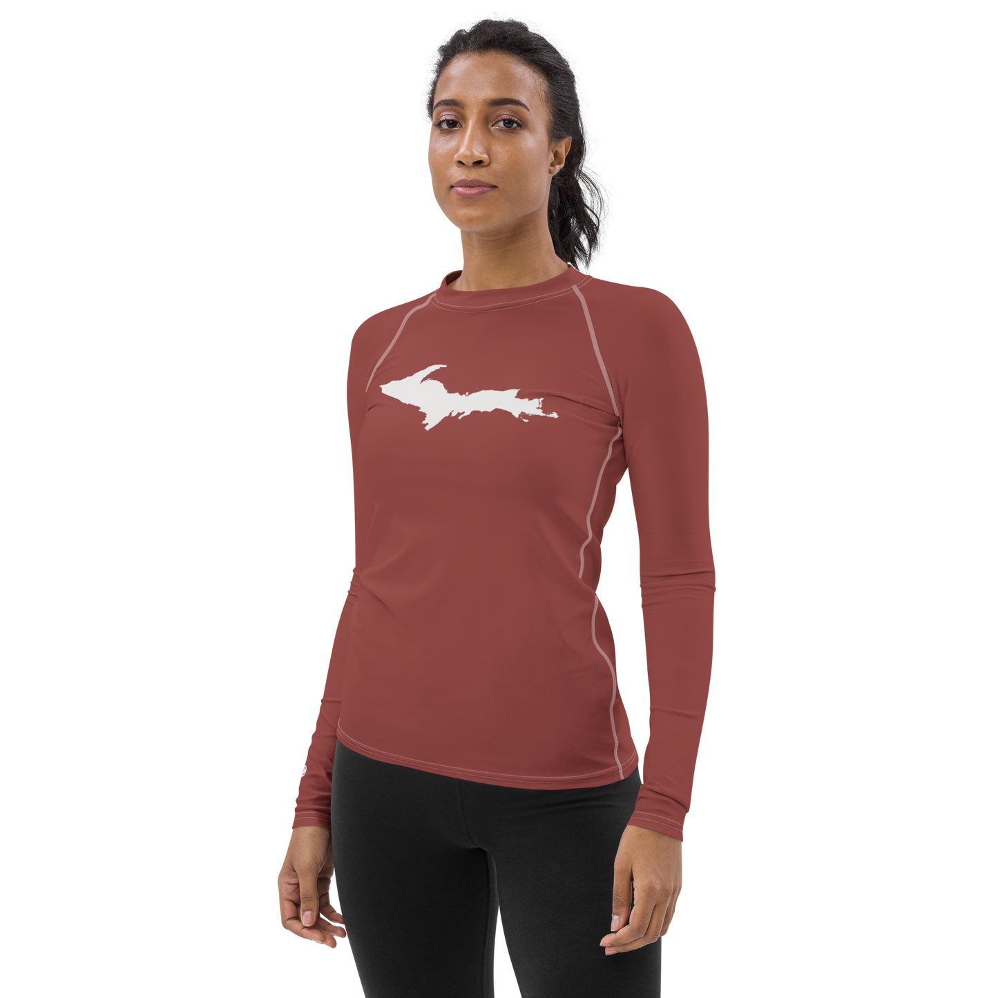 Michigan Upper Peninsula Rash Guard (w/ UP Outline) | Women's - Ore Dock Red