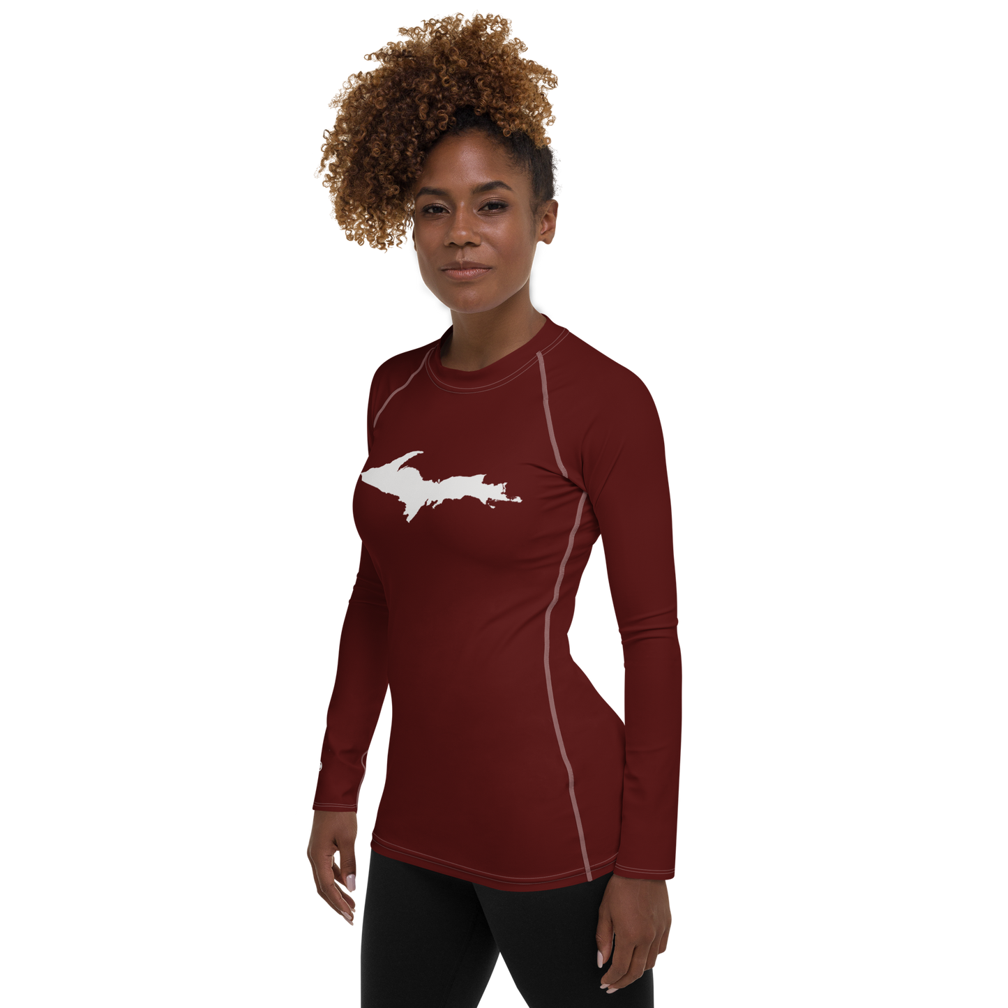 Michigan Upper Peninsula Rash Guard (w/ UP Outline) | Women's - Cherrywood Color