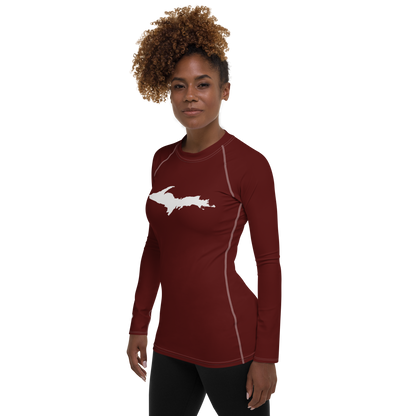 Michigan Upper Peninsula Rash Guard (w/ UP Outline) | Women's - Cherrywood Color