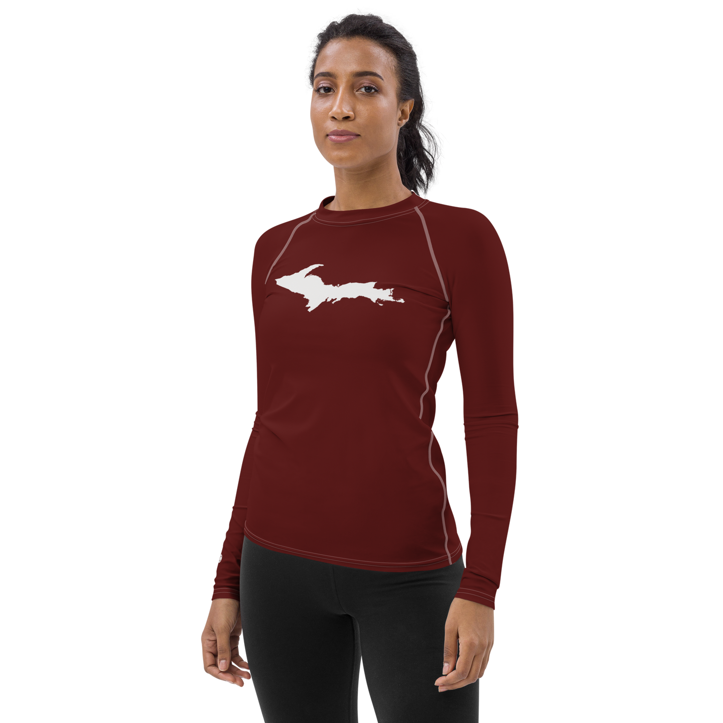 Michigan Upper Peninsula Rash Guard (w/ UP Outline) | Women's - Cherrywood Color