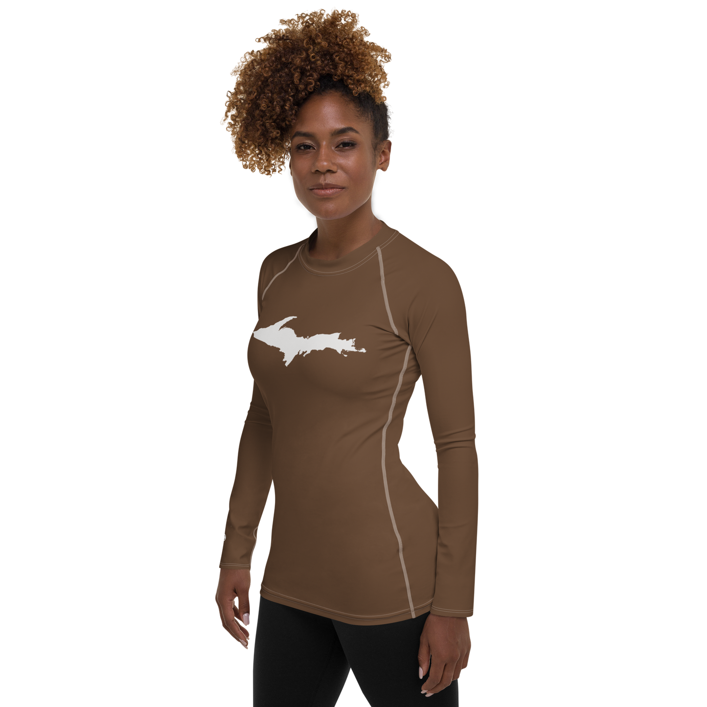 Michigan Upper Peninsula Rash Guard (w/ UP Outline) | Women's - Coffee Color