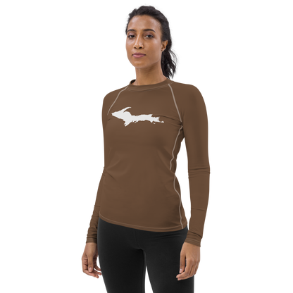 Michigan Upper Peninsula Rash Guard (w/ UP Outline) | Women's - Coffee Color