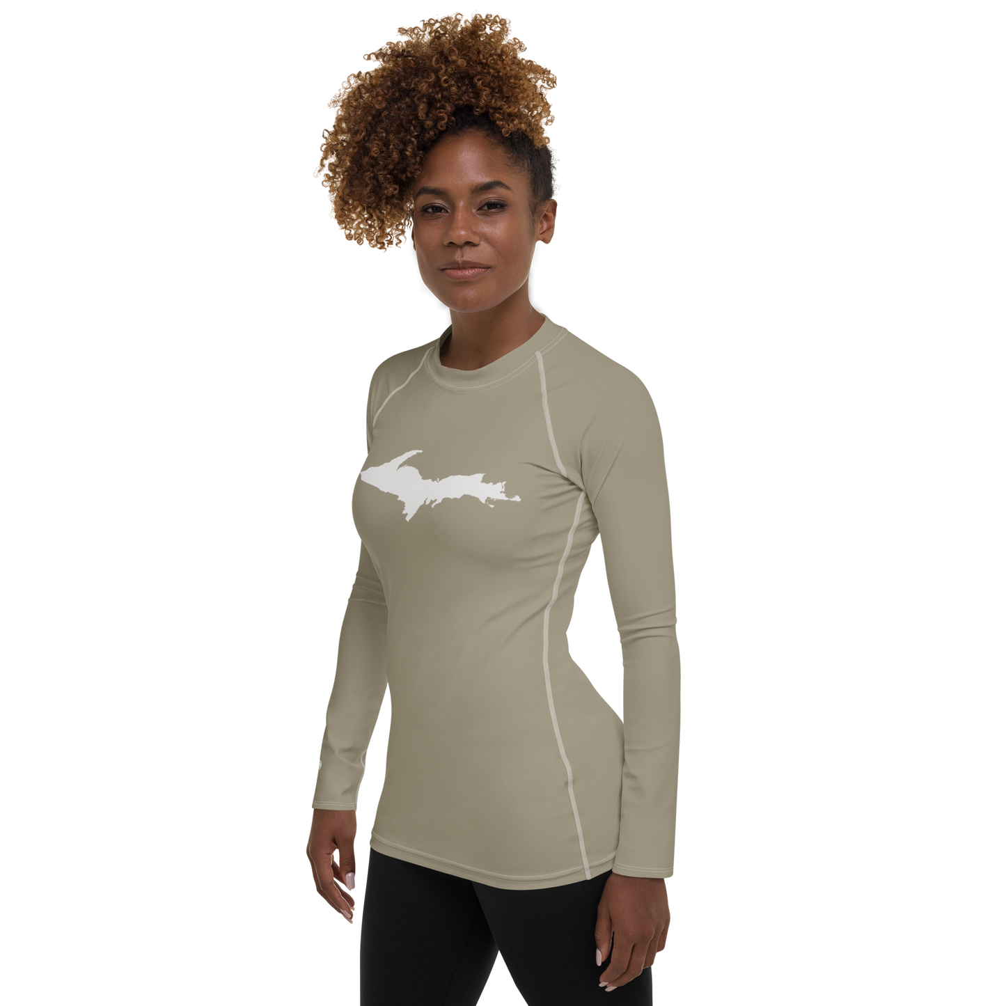 Michigan Upper Peninsula Rash Guard (w/ UP Outline) | Women's - Petoskey Stone Beige