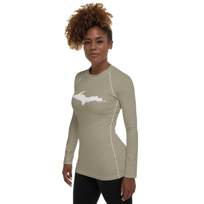 Michigan Upper Peninsula Rash Guard (w/ UP Outline) | Women's - Petoskey Stone Beige