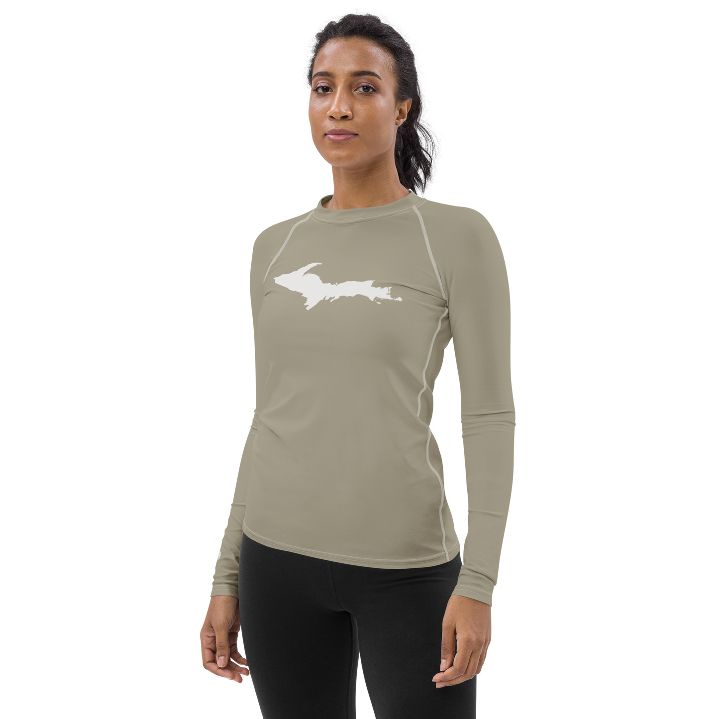 Michigan Upper Peninsula Rash Guard (w/ UP Outline) | Women's - Petoskey Stone Beige