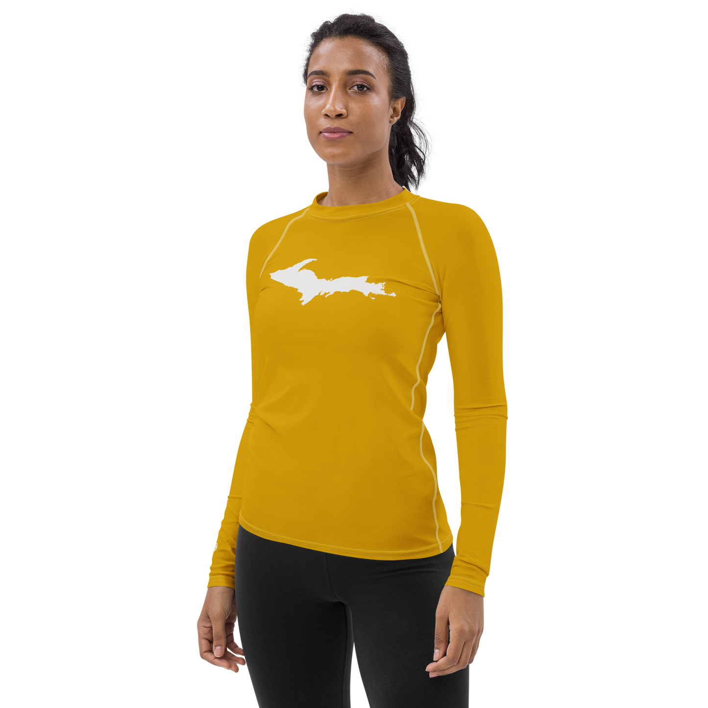 Michigan Upper Peninsula Rash Guard (w/ UP Outline) | Women's - Gold Bullion