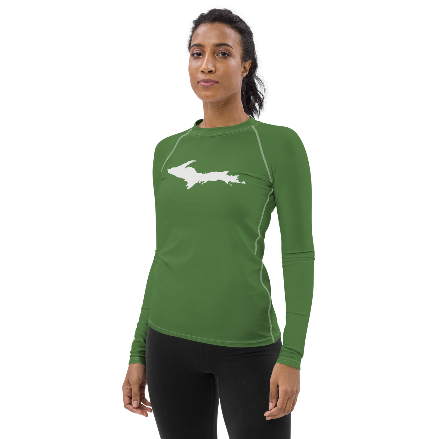 Michigan Upper Peninsula Rash Guard (w/ UP Outline) | Women's - Pine Green