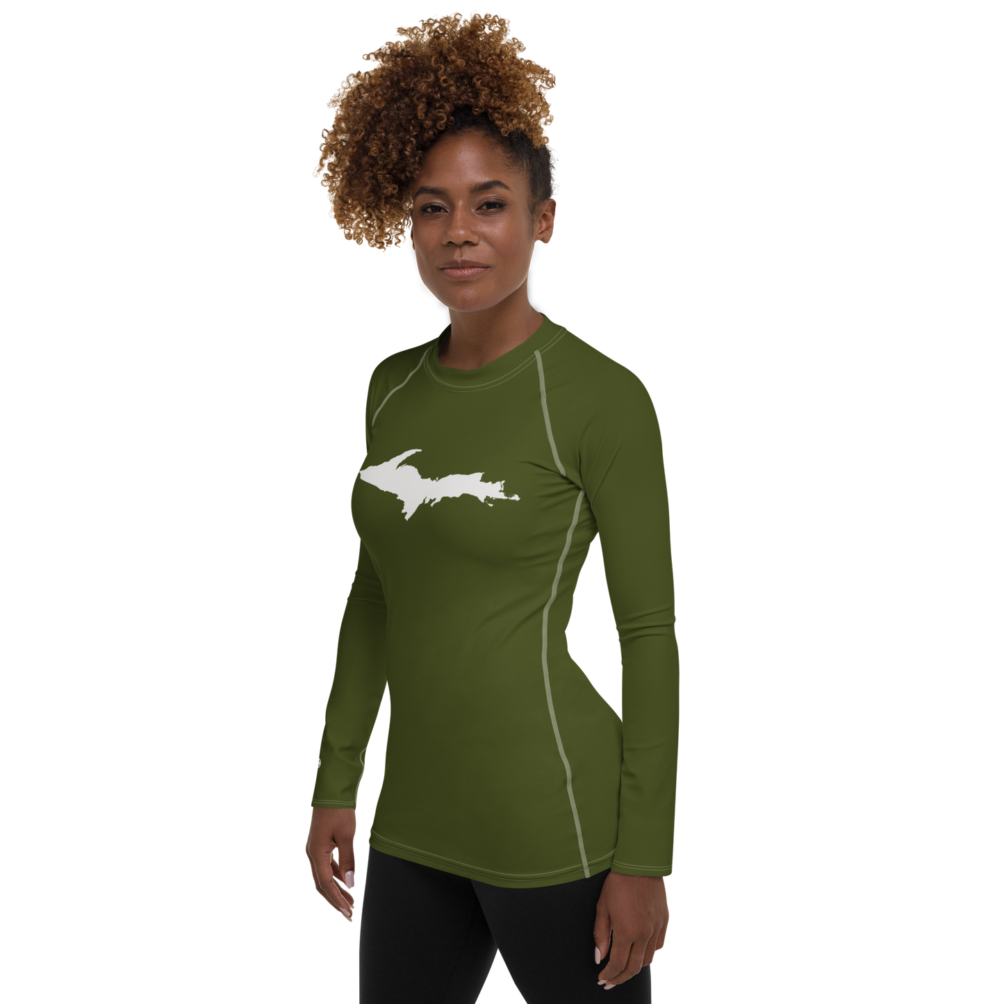 Michigan Upper Peninsula Rash Guard (w/ UP Outline) | Women's - Army Green