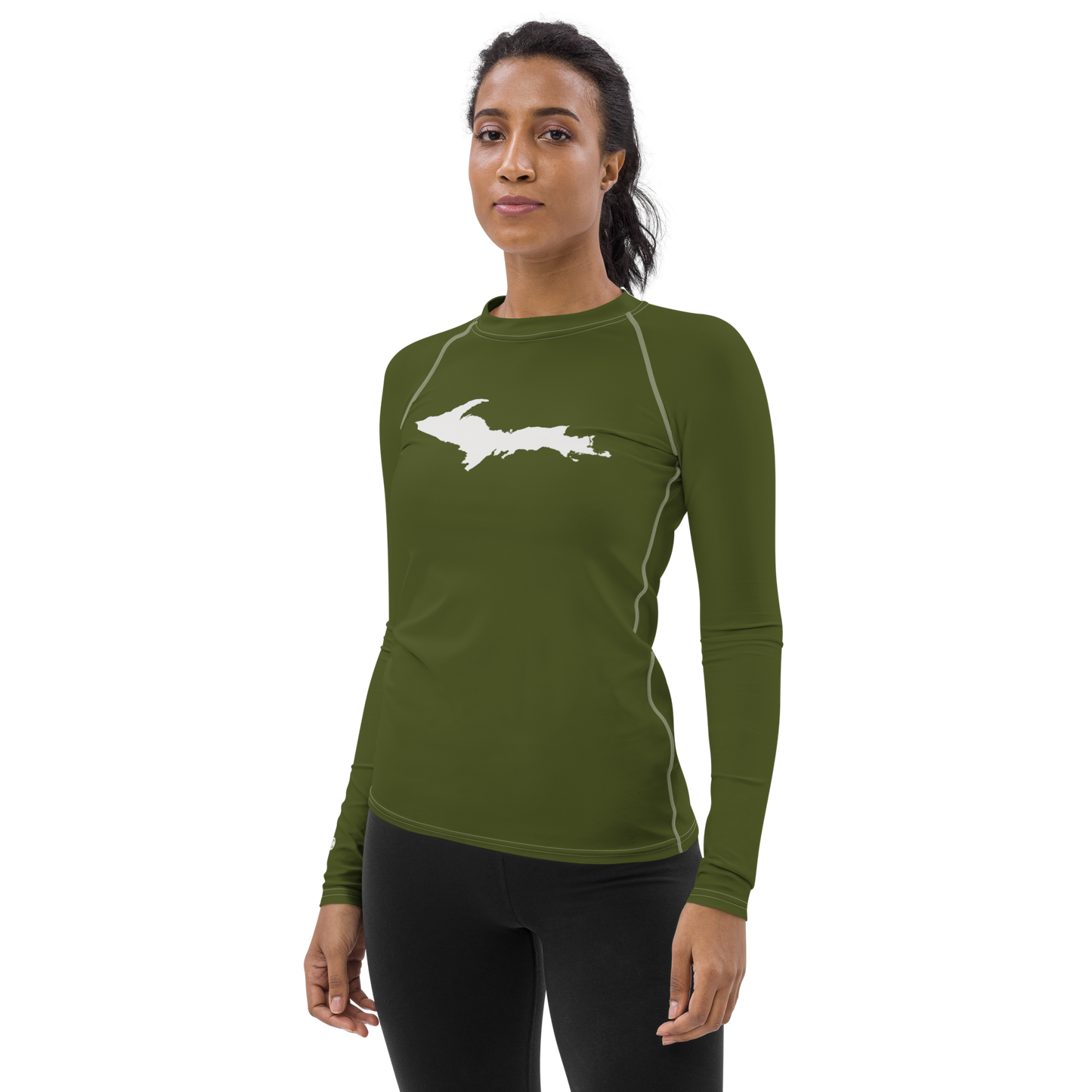 Michigan Upper Peninsula Rash Guard (w/ UP Outline) | Women's - Army Green