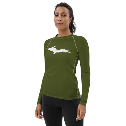 Michigan Upper Peninsula Rash Guard (w/ UP Outline) | Women's - Army Green