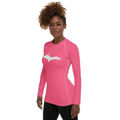 Michigan Upper Peninsula Rash Guard (w/ UP Outline) | Women's - Rhodochrosite Pink