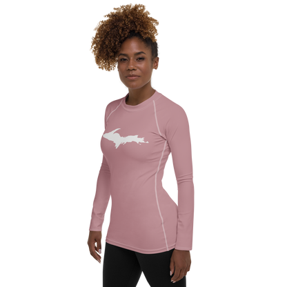 Michigan Upper Peninsula Rash Guard (w/ UP Outline) | Women's - Cherry Blossom Pink