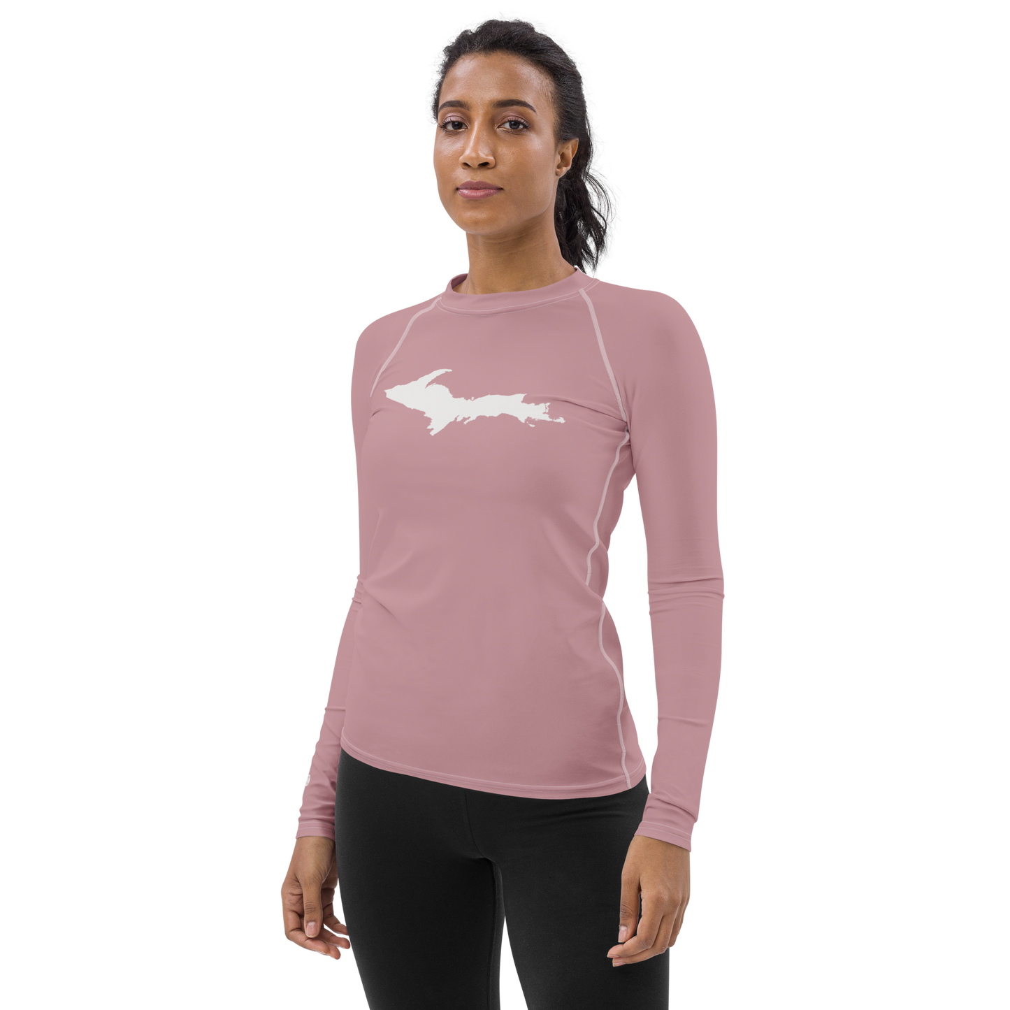 Michigan Upper Peninsula Rash Guard (w/ UP Outline) | Women's - Cherry Blossom Pink