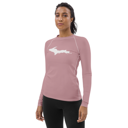 Michigan Upper Peninsula Rash Guard (w/ UP Outline) | Women's - Cherry Blossom Pink