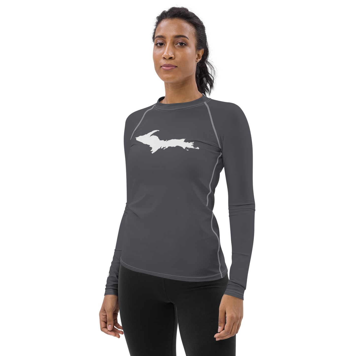 Michigan Upper Peninsula Rash Guard (w/ UP Outline) | Women's - Iron Ore Grey