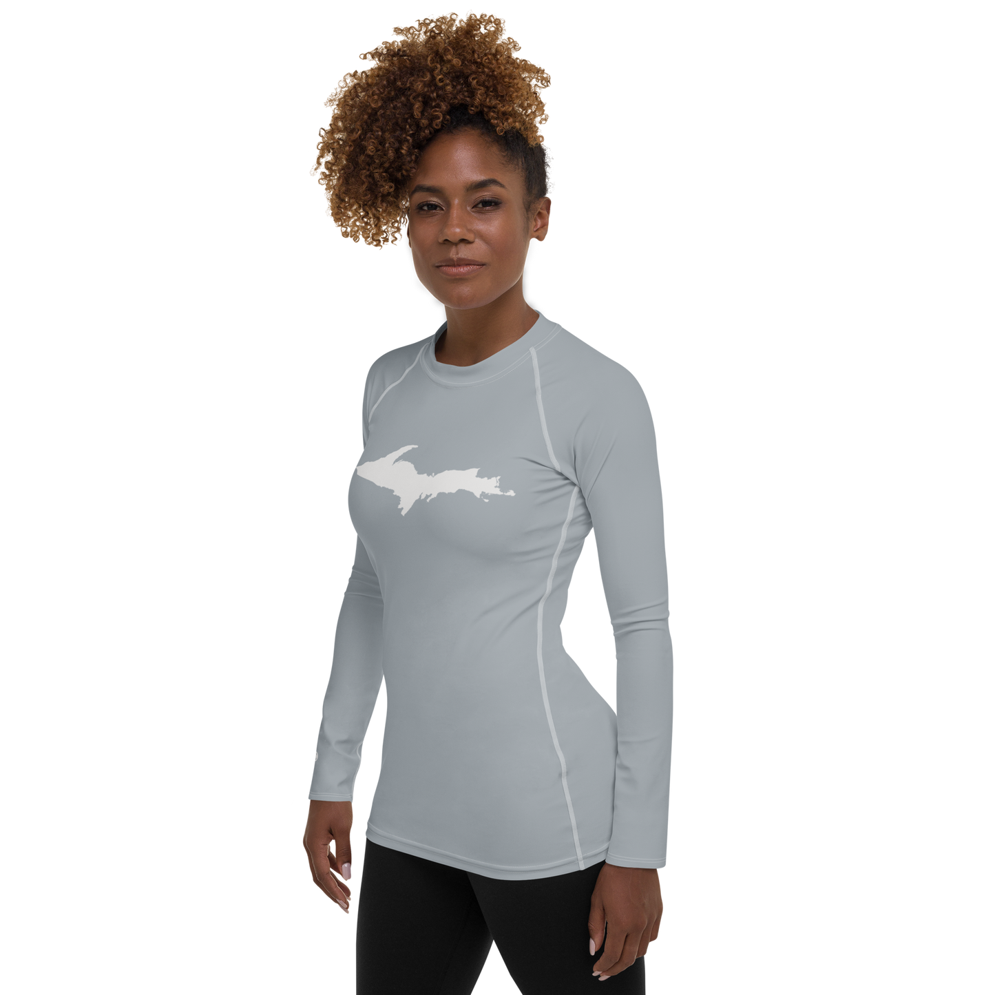 Michigan Upper Peninsula Rash Guard (w/ UP Outline) | Women's - Silver