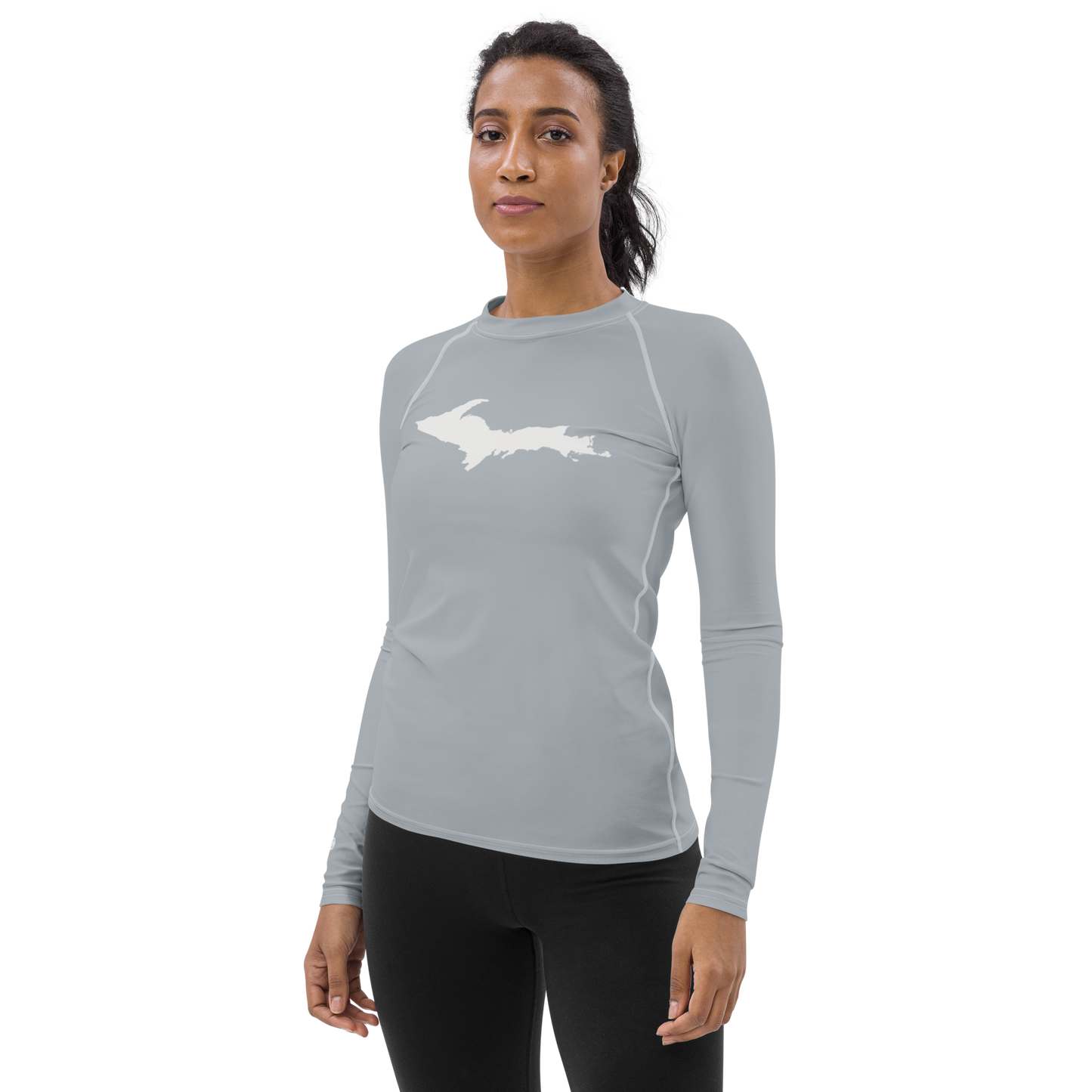 Michigan Upper Peninsula Rash Guard (w/ UP Outline) | Women's - Silver