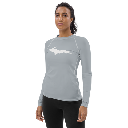 Michigan Upper Peninsula Rash Guard (w/ UP Outline) | Women's - Silver