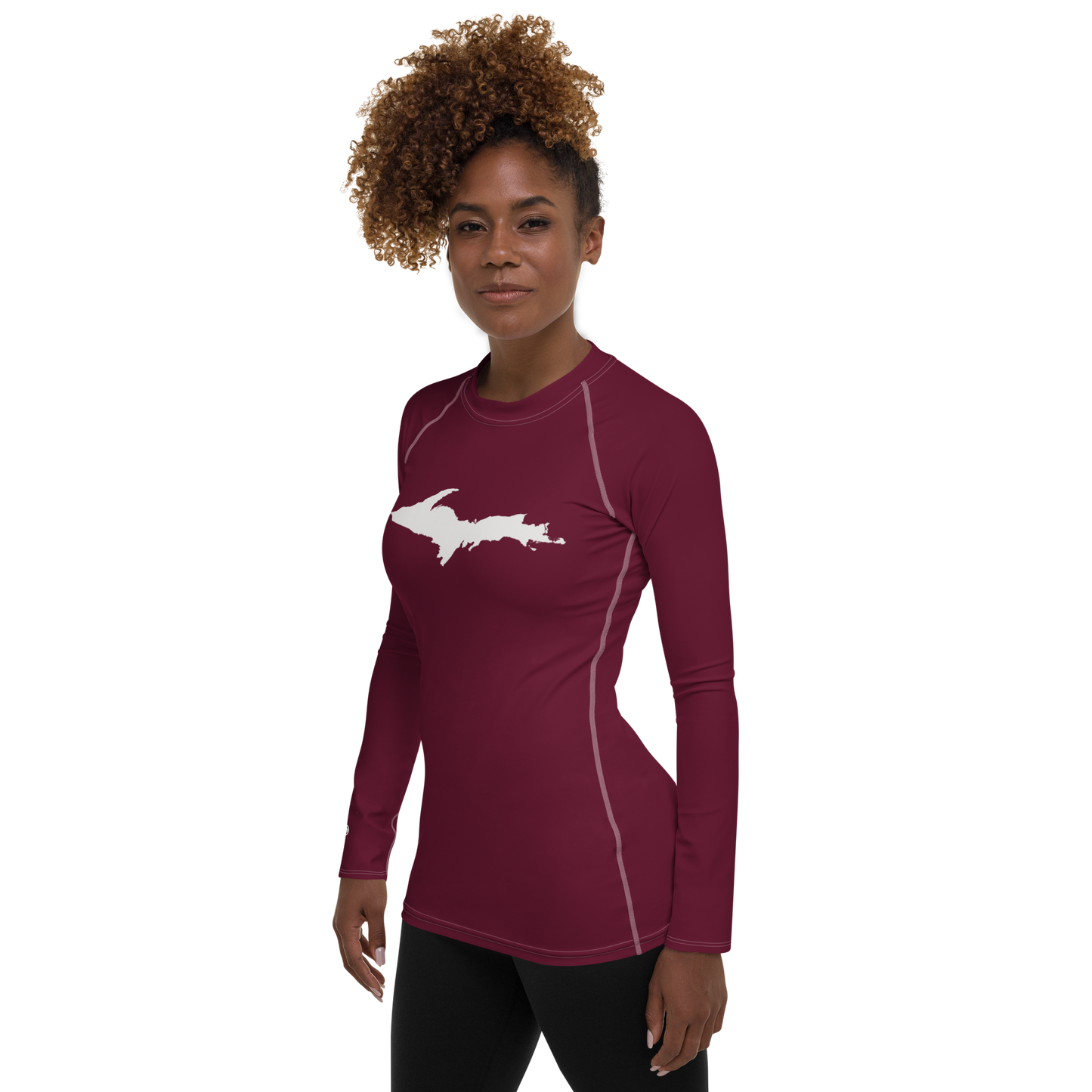 Michigan Upper Peninsula Rash Guard (w/ UP Outline) | Women's - Old Mission Burgundy