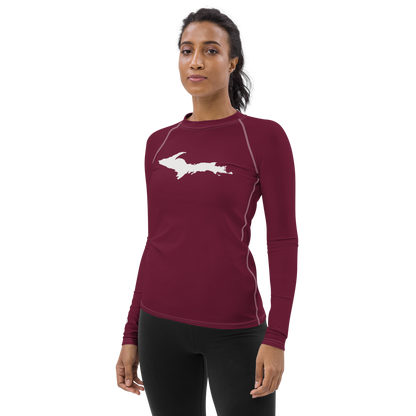 Michigan Upper Peninsula Rash Guard (w/ UP Outline) | Women's - Old Mission Burgundy