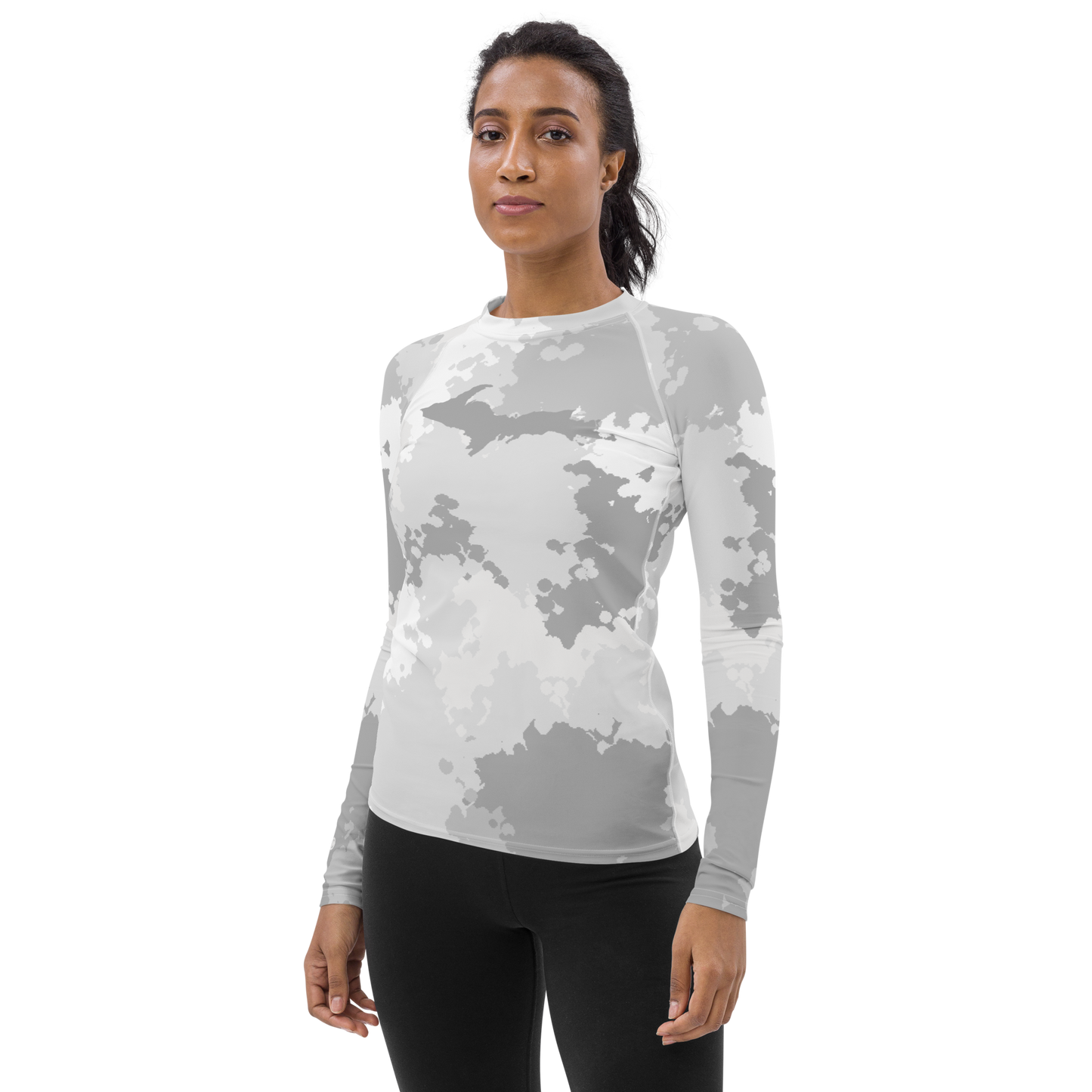 Michigan Upper Peninsula Rash Guard (w/ UP Outline) | Women's - Snow Camo