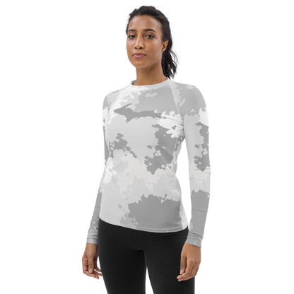 Michigan Upper Peninsula Rash Guard (w/ UP Outline) | Women's - Snow Camo