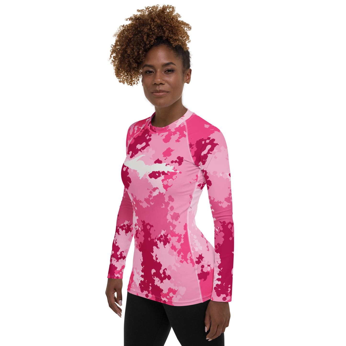 Michigan Upper Peninsula Rash Guard (w/ UP Outline) | Women's - Pink Camo