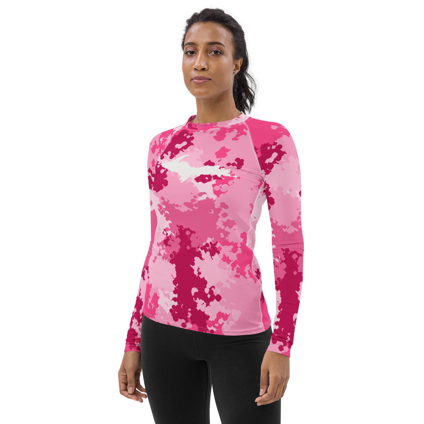 Michigan Upper Peninsula Rash Guard (w/ UP Outline) | Women's - Pink Camo