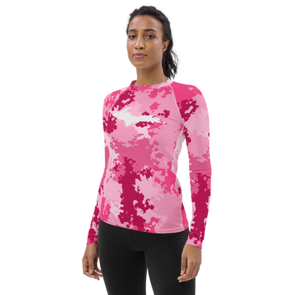 Michigan Upper Peninsula Rash Guard (w/ UP Outline) | Women's - Pink Camo