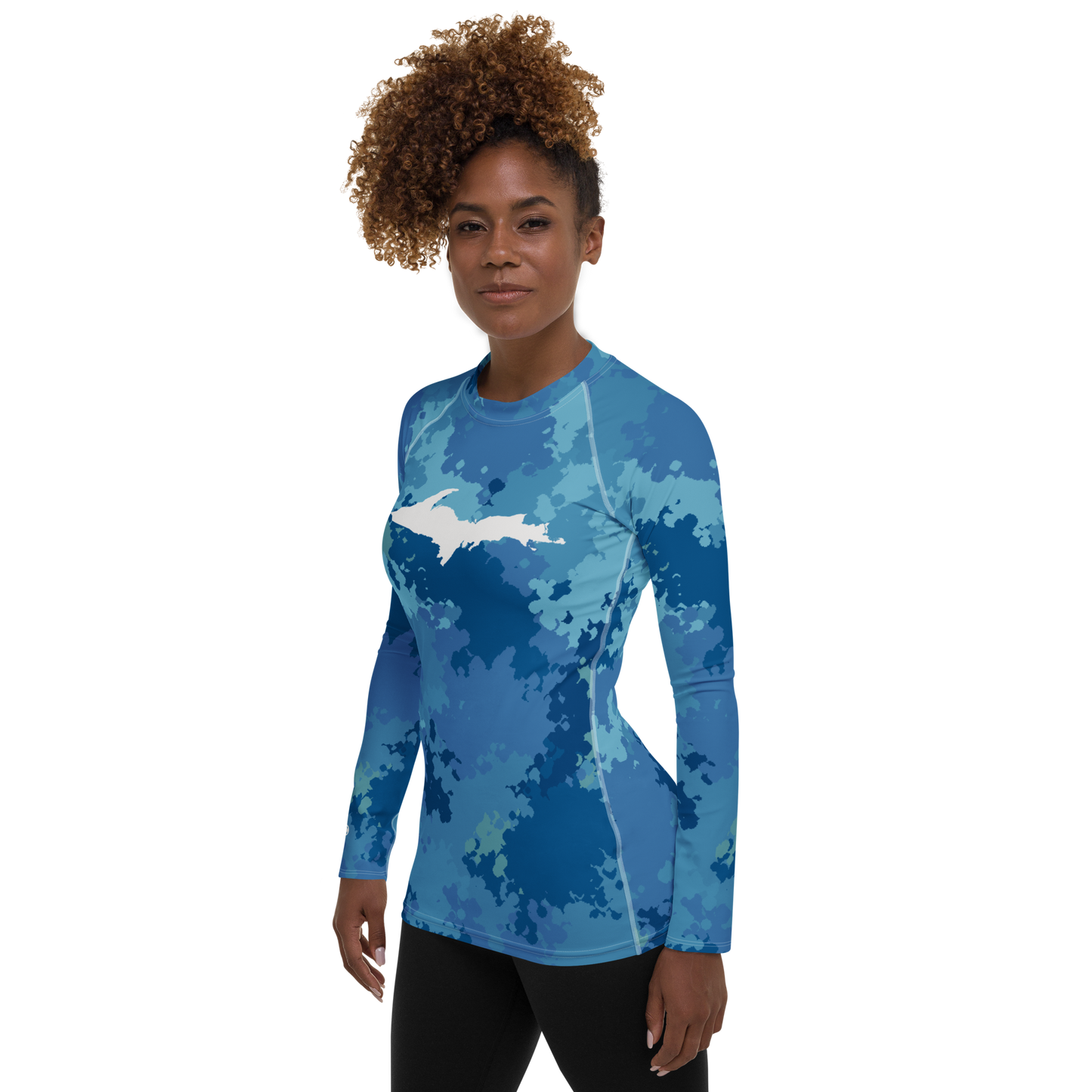 Michigan Upper Peninsula Rash Guard (w/ UP Outline) | Women's - Great Lakes Camo