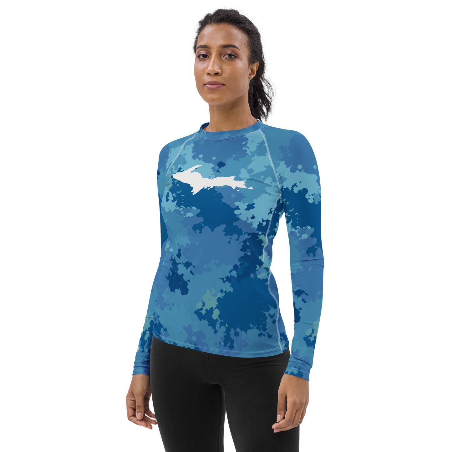 Michigan Upper Peninsula Rash Guard (w/ UP Outline) | Women's - Great Lakes Camo