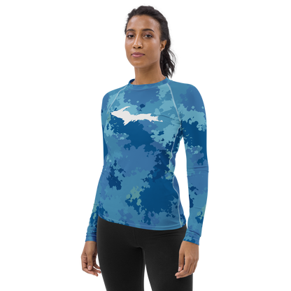 Michigan Upper Peninsula Rash Guard (w/ UP Outline) | Women's - Great Lakes Camo