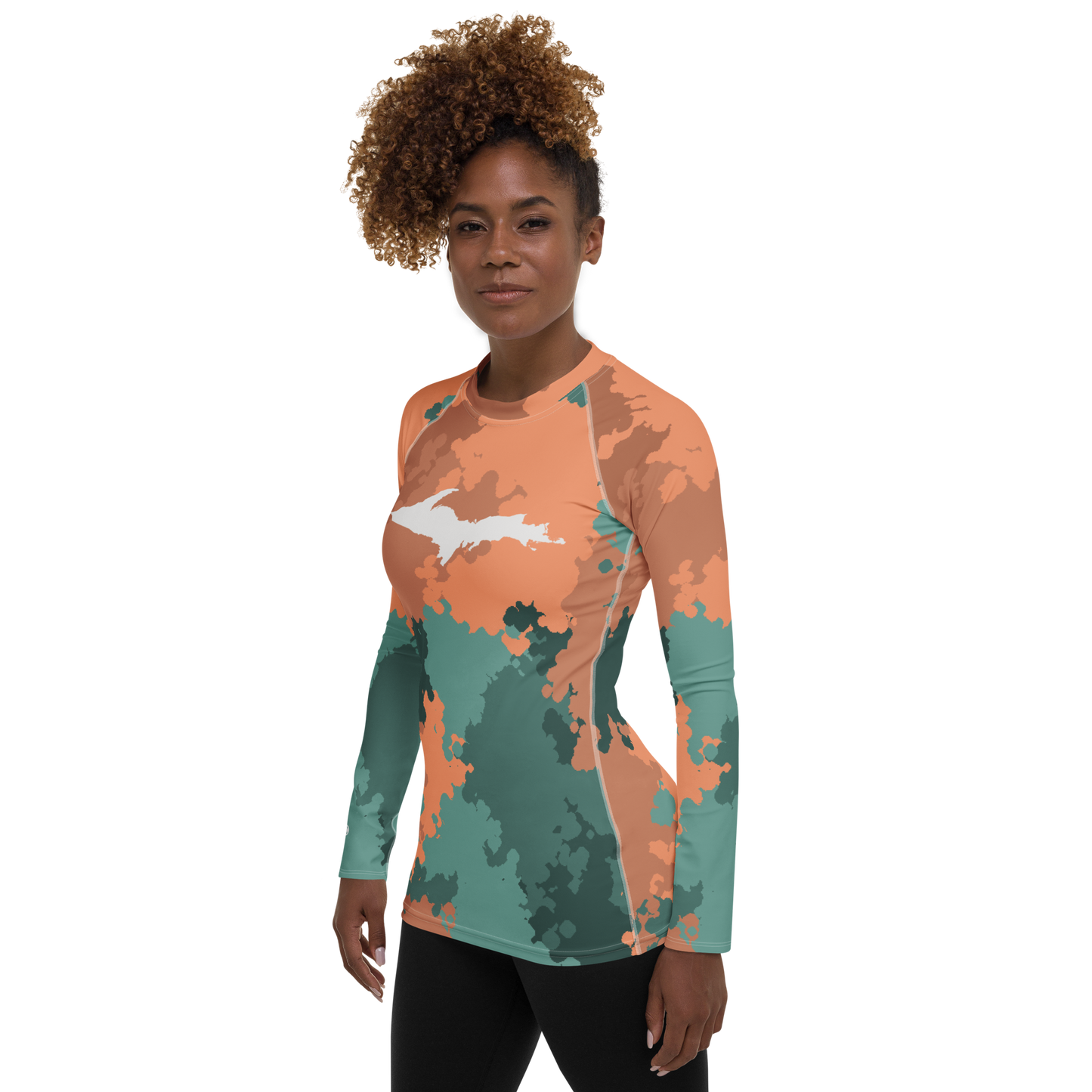 Michigan Upper Peninsula Rash Guard (w/ UP Outline) | Women's - Copper Country Camo