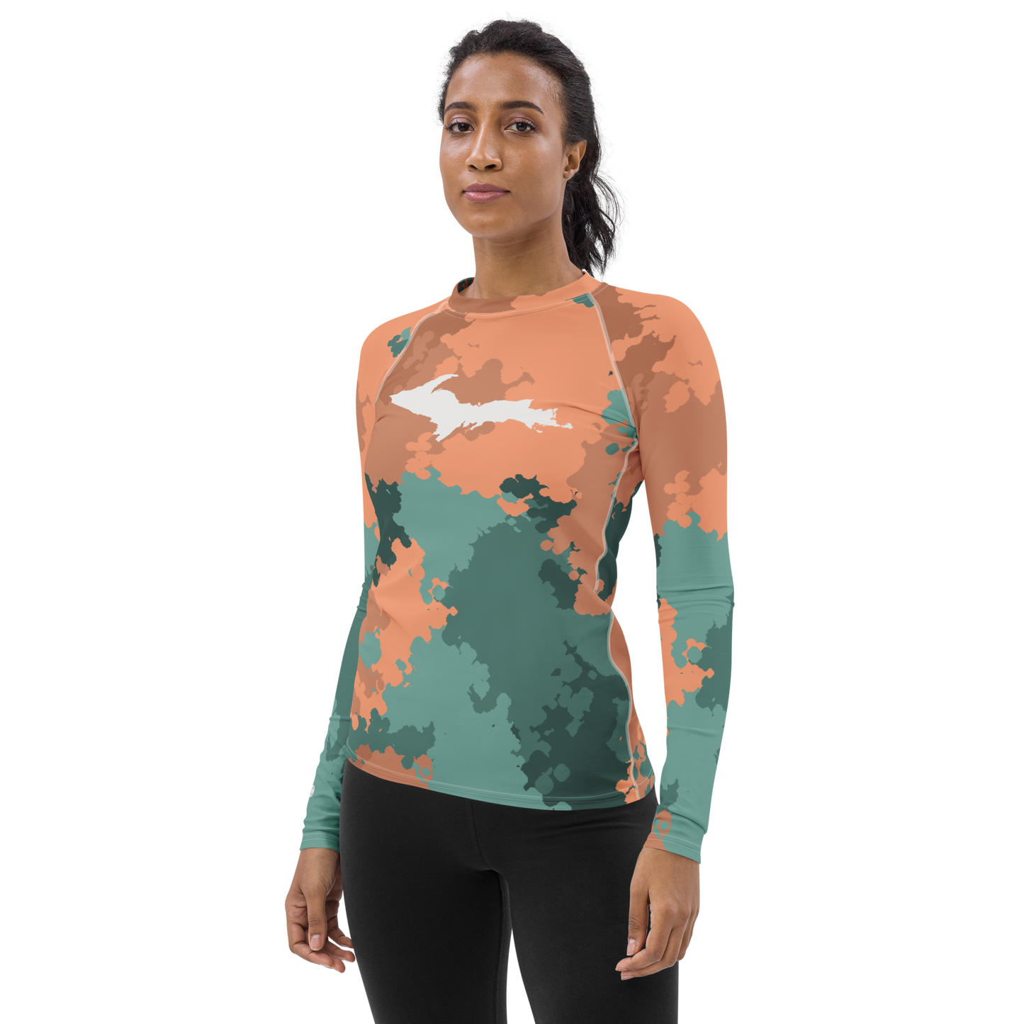 Michigan Upper Peninsula Rash Guard (w/ UP Outline) | Women's - Copper Country Camo