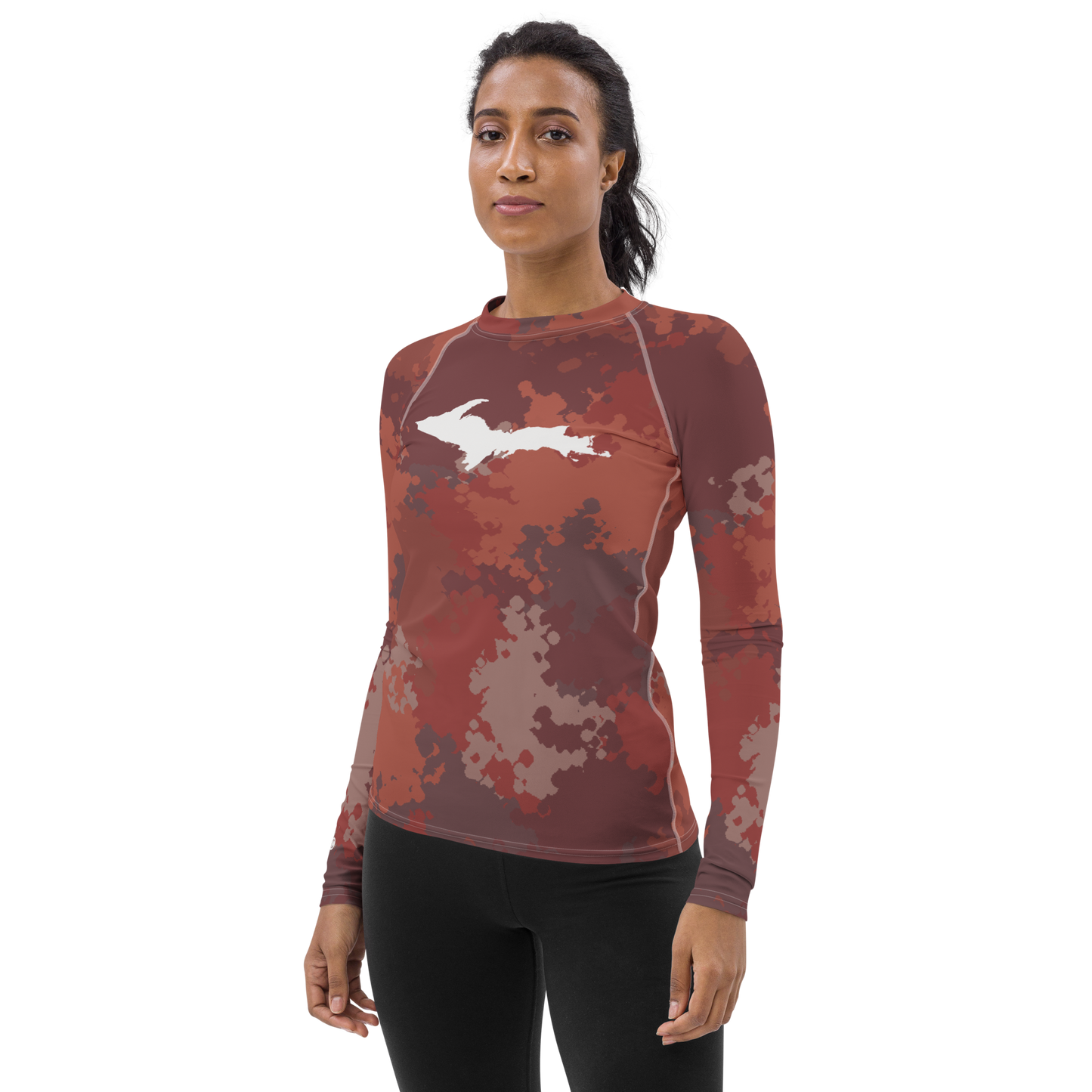 Michigan Upper Peninsula Rash Guard (w/ UP Outline) | Women's - Ore Dock Camo