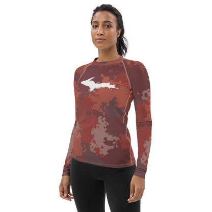 Michigan Upper Peninsula Rash Guard (w/ UP Outline) | Women's - Ore Dock Camo