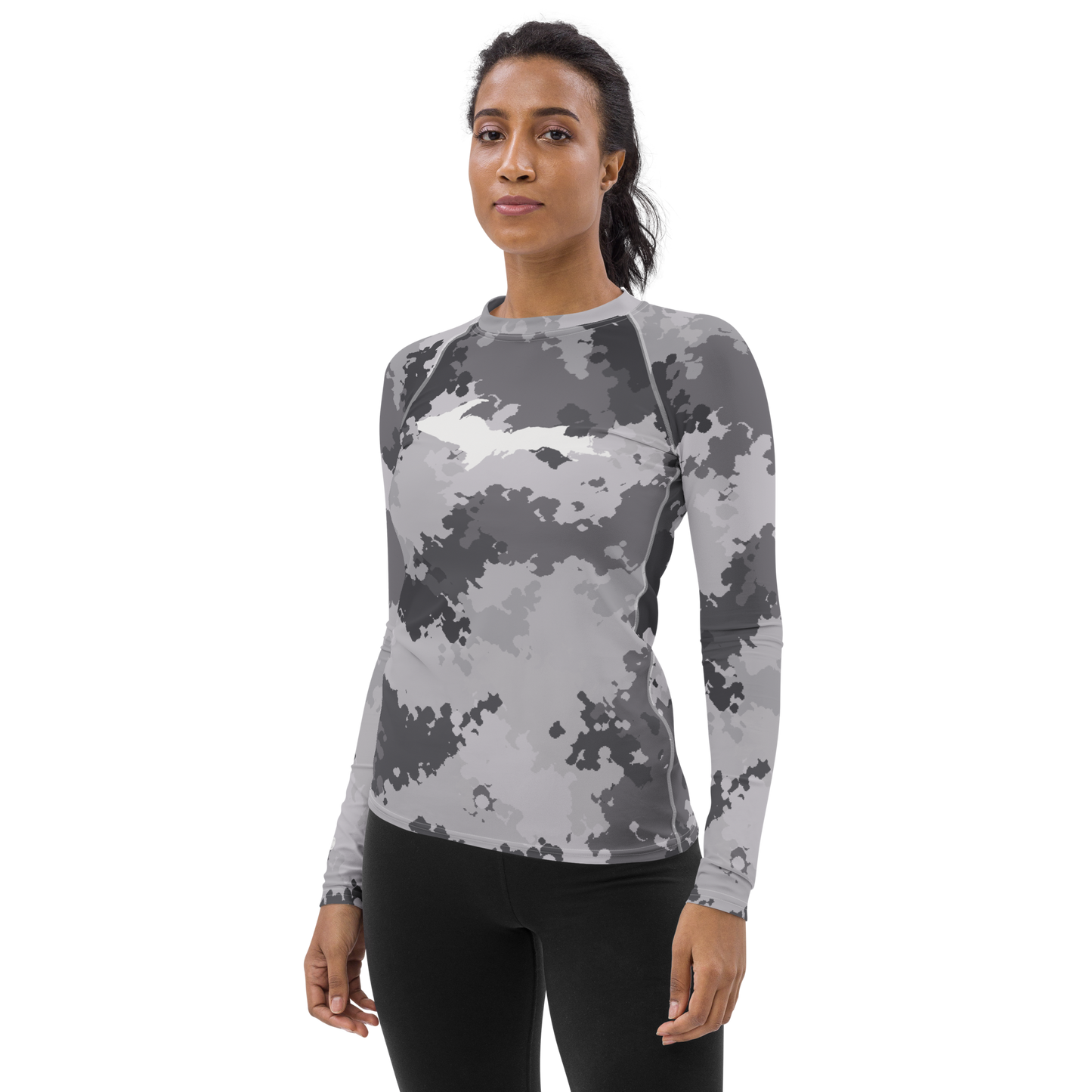 Michigan Upper Peninsula Rash Guard (w/ UP Outline) | Women's - Iron Ore Grey