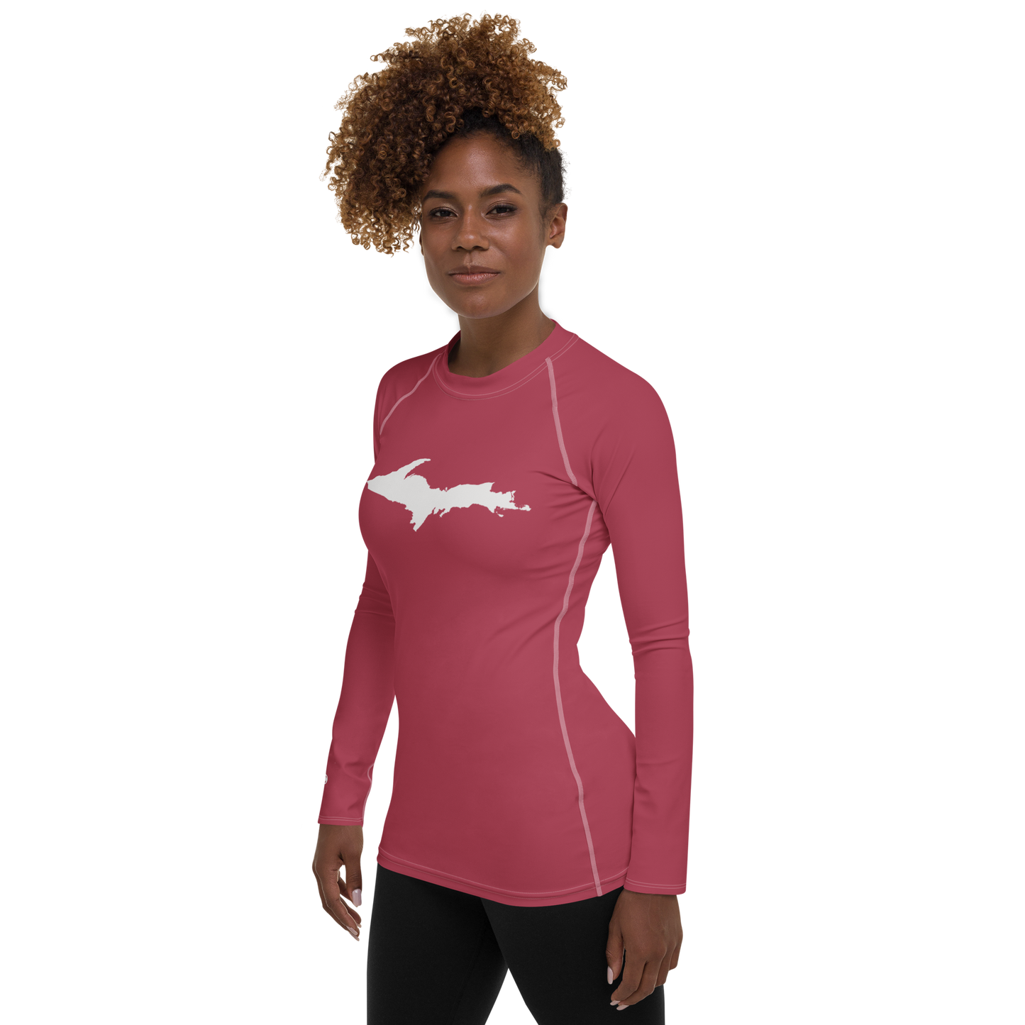 Michigan Upper Peninsula Rash Guard (w/ UP Outline) | Women's - Popstar Pink