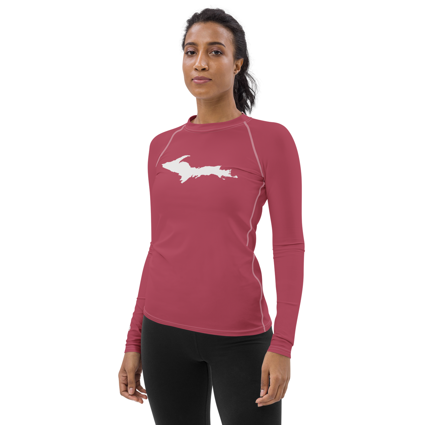 Michigan Upper Peninsula Rash Guard (w/ UP Outline) | Women's - Popstar Pink