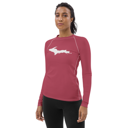 Michigan Upper Peninsula Rash Guard (w/ UP Outline) | Women's - Popstar Pink