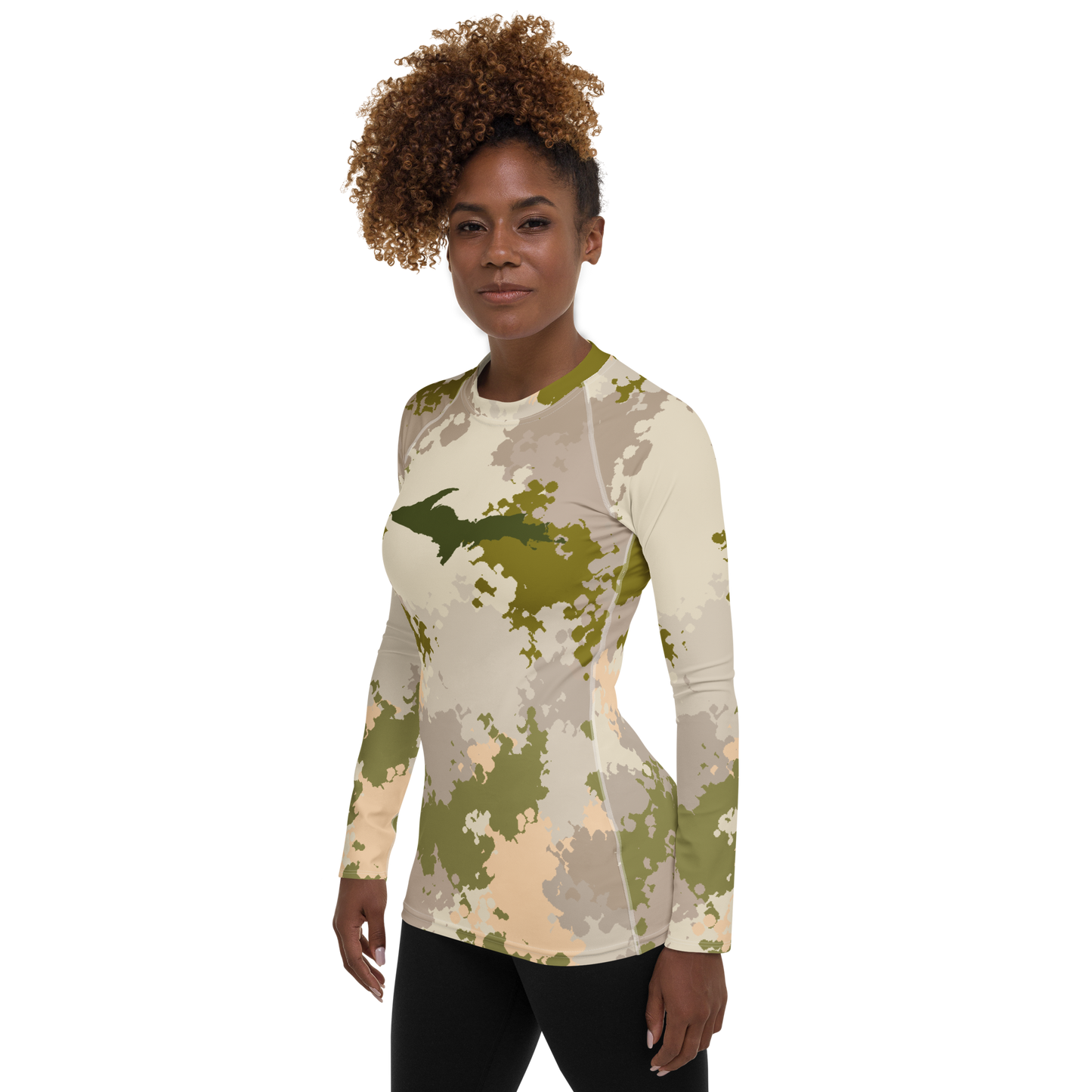 Michigan Upper Peninsula Rash Guard (w/ UP Outline) | Women's - Rosy Mound Camo