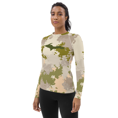 Michigan Upper Peninsula Rash Guard (w/ UP Outline) | Women's - Rosy Mound Camo